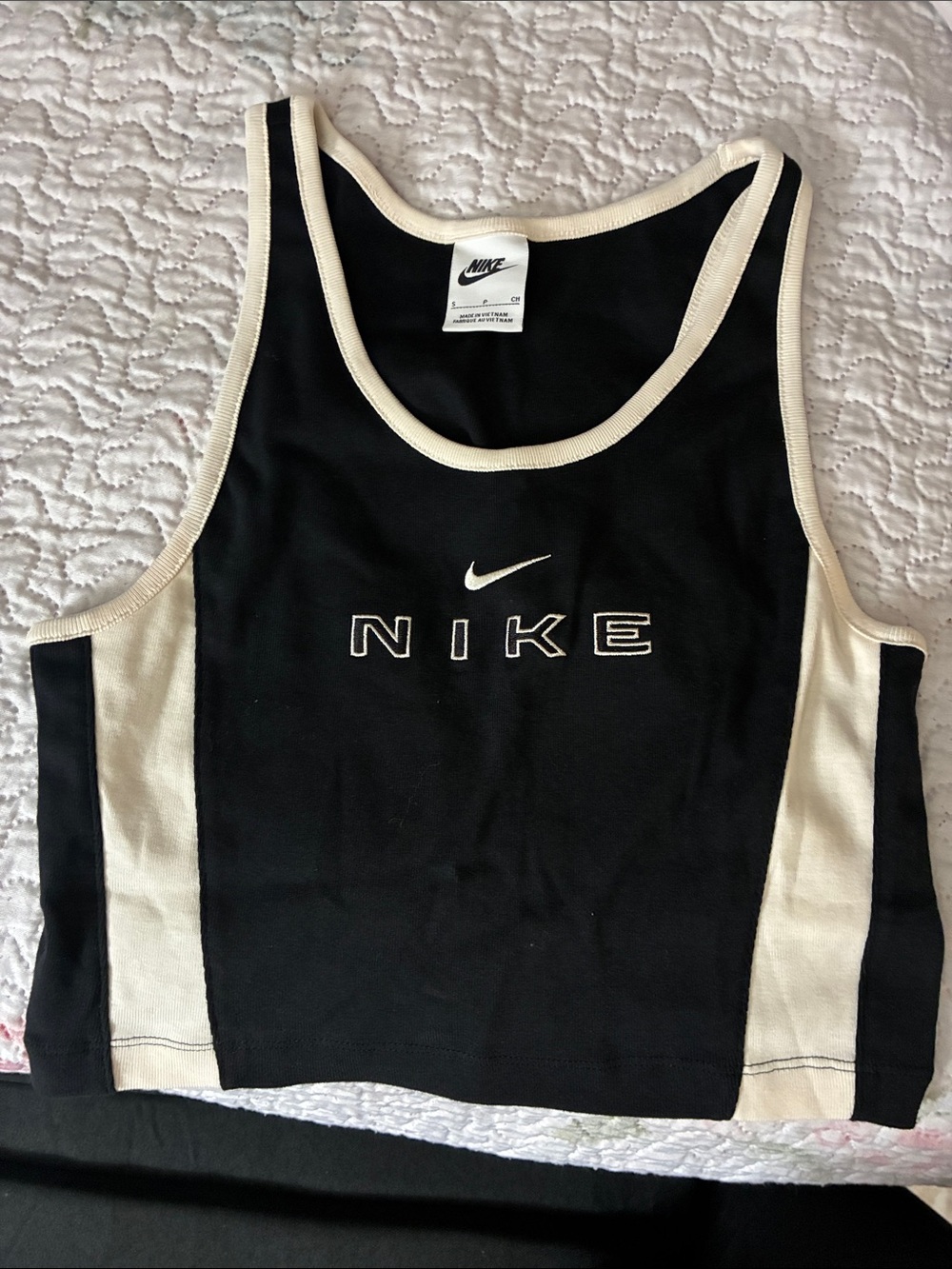 Nike Black Tank Top with Cream Panels and Logo - Women's